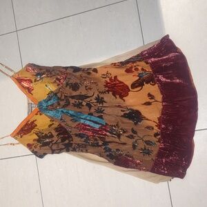 Women's Vintage Silk & Velvet Blend Floral Spaghetti Strap Lingerie  - Size L